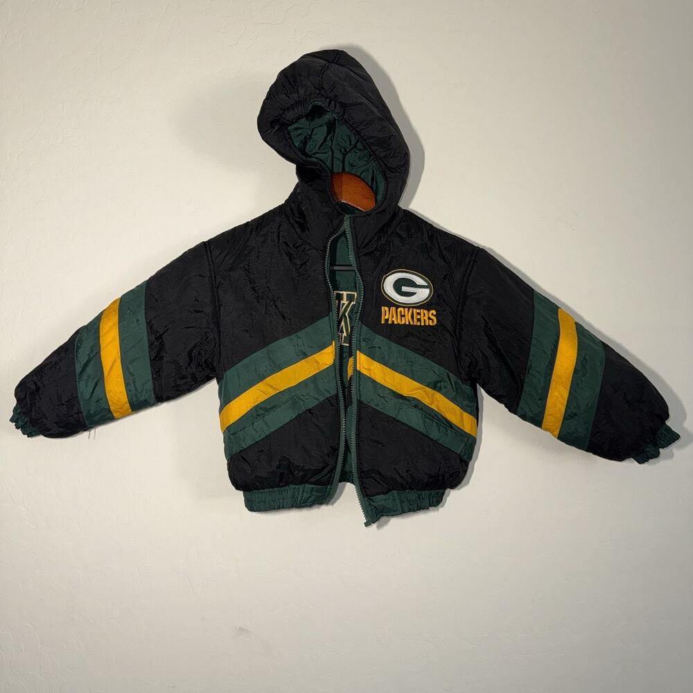 Greenbay Packers Vintage Kids Puffer Reversible Jacket Embroidered READ Size 6